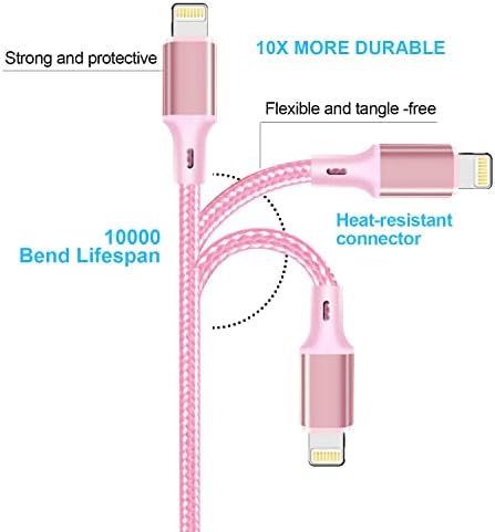 Premium 5-Pack i Phone Charger Set: MFi Certified Nylon Braided Fast Charging Cables (3 FT, 6 FT, 10 FT) for i Phone 14/13/12/11/X/Max/8/7/6/5/SE/i Pad – Unmatched Durability & Versatile Lengths for Every Lifestyle