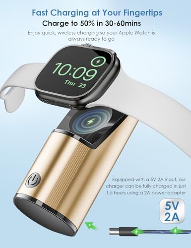 Ultra-Portable Aluminum Alloy Magnetic Charger for Apple Watch – 2000 m Ah Keychain Design for Effortless Travel Compatibility with Series 10/9/8/7/6/5/4/3/2/SE/UItra 2/Ultra – Fast-Charging Solution for On-the-Go Smartwatch Enthusiasts