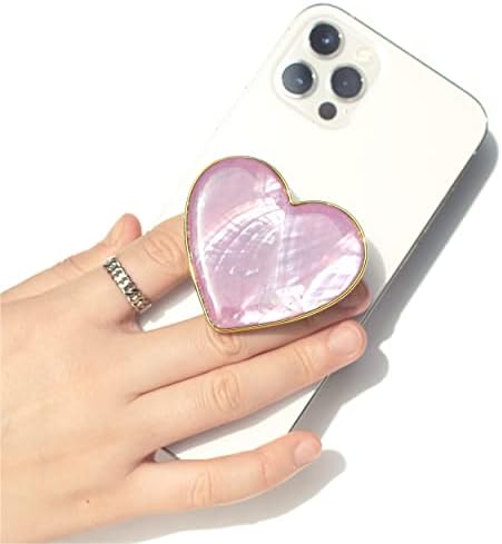 Chic Natural Seashell Heart-Shaped Phone Grip and Stand – Elegant Crème Mobile Accessory for Smartphones and Tablets – Ideal Collapsible Holder for Trendsetters Seeking Style and Functionality – Durable, Portable Design for Effortless Hands-Free Viewing
