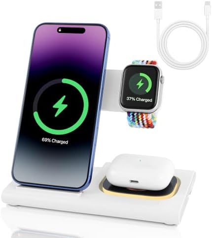 Revolutionize Your Charging Experience with the ELUTENG 3 in 1 Wireless Charging Station – Fast 18 W Charger for i Phone 16/15/14/13/12 Pro Max, Apple Watch Series 10/9/8/7/Ultra2/Ultra/SE & Air Pods – Compact, Foldable Design for Effortless Travel and Enhanced Device Compatibility