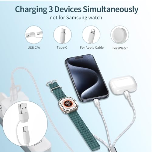 Revolutionary 3-in-2 Fast Charging Cable for Apple Devices – 6 ft USB-C Multi Charger for Apple Watch (All Models) & i Phone (16/15/14/13/12) – Ultra-Fast Charging, Elegant White Finish for Seamless Compatibility and Ultimate Convenience