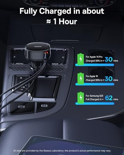 Baseus 33 W Retractable Dual USB-C Car Charger – Fast Charge Your Samsung Galaxy & Tablets on the Go, Sleek Black Design, Compact & Portable, Enhanced Safety Features for Effortless Travel Power Solutions