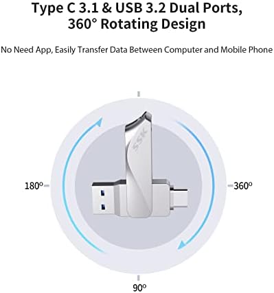 SSK 256 GB USB C Flash Drive – Versatile 2-in-1 OTG Memory Stick for Android, Mac, and Laptops – High-Speed USB 3.2 with Up to 200 MB/s Transfer Rate – Compact and Durable Thumb Drive for Effortless File Sharing and Storage
