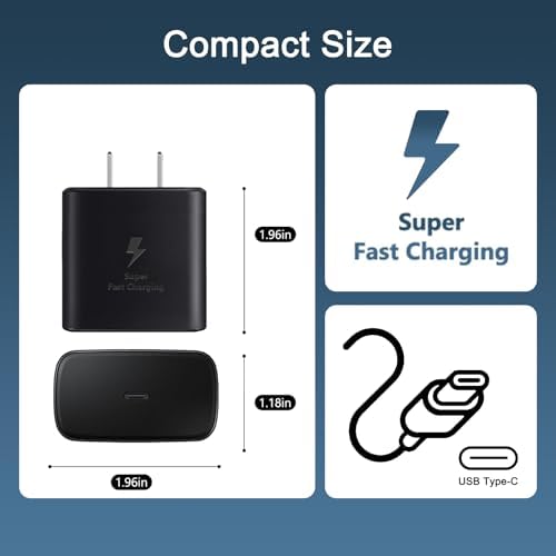 Dual 45 W Type C Charger Bundle for Samsung Galaxy – Super Fast PD3.0 Charging with 2 x 6 ft USB-C Cables for Ultimate Convenience and Versatility – High-Speed Wall Adapter for Android Devices, Perfect for Home and Office Use