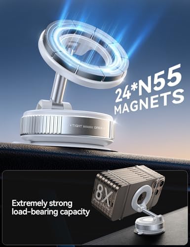 JOYROOM Magsafe Suction Cup Phone Mount, Vacuum Magnetic Phone Holder for Car, 360° Metal Strut Magsafe Car Mount for iPhone 16 Pro Max Plus/iPhone 15 14 13 12 & Android Magsafe Case, Dark Blue – Enhanced Compatibility and Speed