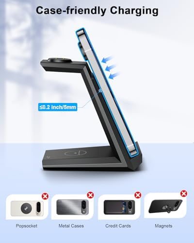 NANAMI 3-in-1 Wireless Charging Dock – Fast Charge Station for Google Pixel 9 Pro/XL/8/7/6, Buds Pro 2, and Watch 3/2 – Versatile Qi Charger with PD 3.0 Adapter for Home and Office – Safe, Ergonomic Design with Magnetic Pixel Watch Compatibility and Universal Device Support – Perfect Gift for Tech Lovers and Google Enthusiasts