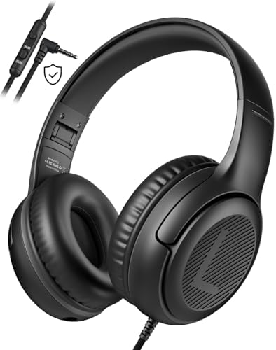 Premium Volume-Limiting Kids Wired Headphones with Microphone – Ultimate Hearing Protection at 85/94 d B – Foldable On-Ear Design for Effortless Travel – Perfect for Learning, Gaming, and Entertainment – Universal 3.5 mm Compatibility for All Devices