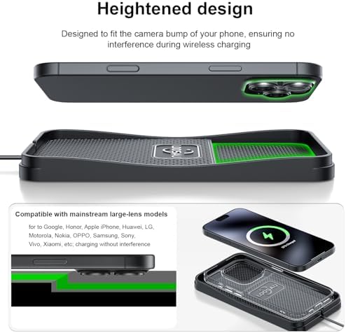 LOOSAU 15 W Fast Wireless Car Charger Pad – Non-Slip Charging Solution for i Phone 16/15/14/13/12 Pro Max & Samsung S23/S22/S20 – Effortless Universal Compatibility & Enhanced Safety Features for Seamless On-the-Go Power