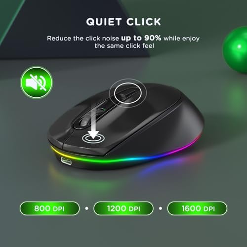 seenda Rechargeable Wireless Mouse with LED Rainbow Lights – Ergonomic, Quiet Click Design for Laptops, PCs, and Chromebooks – Perfect for Kids and Professionals Alike – Portable Purple Accessory for Enhanced Productivity and Style