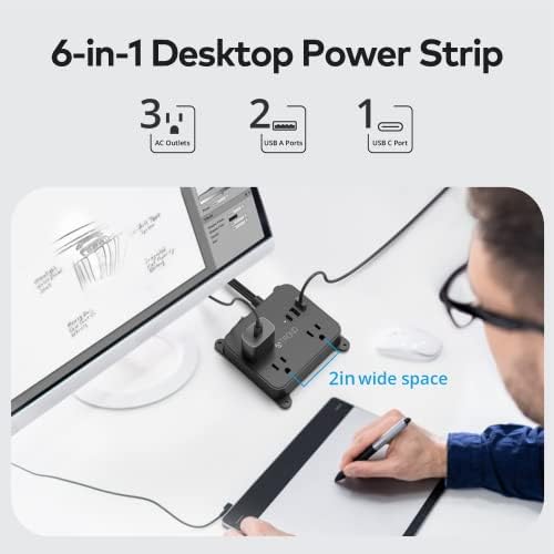 TROND Ultra Thin Flat Extension Cord with 3 USB Ports and 3 AC Outlets – Sleek Wall-Mount Power Strip for Smart Charging in Small Spaces – Perfect for Home, Dorms, and Workstations – Compact Surge Protector for Modern Electronics
