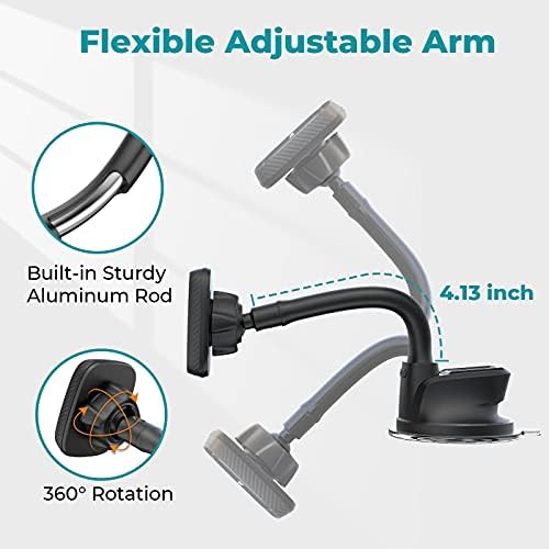 APPS2 Premium Magnetic Car Phone Holder – Versatile Dashboard & Windshield Mount with Flexible Arm & Robust Suction Cup, Ensuring Optimal Smartphone Accessibility for All Models – Your Ultimate Driving Companion for Hands-Free Navigation and Seamless Communication