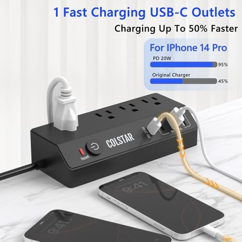 Revolutionize Your Workspace with the Desk Clamp Power Strip Featuring 4 AC Outlets and 4 USB Ports, Including PD 20 W Fast Charging – 10 FT Extension Cord for Ultimate Flexibility, Surge Protection, and Sleek Design for Office Efficiency in White