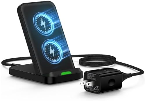 Fast Wireless Charger Stand for Google Pixel 9 A & Samsung Galaxy Series – 15 W High-Speed Charging Dock with Dual Coils for Optimal Viewing and Enhanced Compatibility – Ideal for Desk or Nightstand Use – Safe, Case-Friendly Design with Intelligent Charging Modes for Efficient Power Delivery