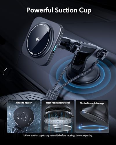 Revolutionize Your Drive with the ESR Qi2 15 W Mag Safe Car Mount Charger – Effortless Fast Wireless Charging for i Phone 12-16 & S25, Secure Magnetic Hold for Dashboard/Windshield, Stylish Black Design, Ultimate Convenience and Enhanced Compatibility