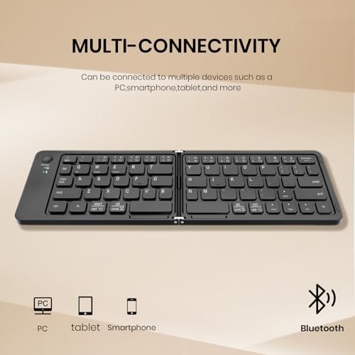 Ultra-Slim Foldable Wireless Bluetooth Keyboard – Lightweight & Portable Rechargeable Travel Companion for i Phone, i Pad, Smartphones, and Tablets – Enhanced Ergonomics & Typing Speed for On-the-Go Productivity
