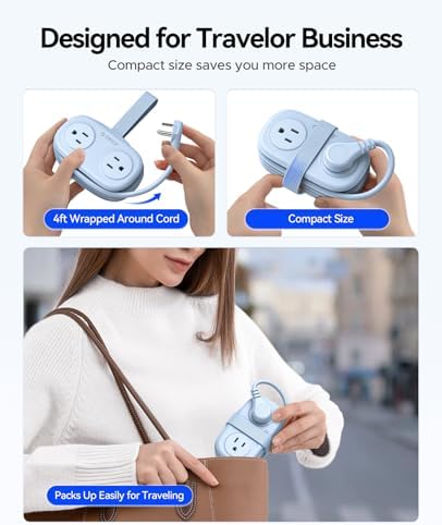 Compact Travel Power Strip by ORICO – 4 AC Outlets & 3 USB Ports (1 USB-C) with 4 FT Flexible Cord – Cruise Approved Portable Charging Station for Hotels and Adventure Trips – Ultimate Solution for Modern Travelers