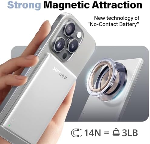 Ultra-Slim SUPERV Magnetic Power Bank 5000 m Ah – Wireless Charger with 20 W PD Fast Charging & USB-C Cable, Magsafe-Compatible for i Phone 12/13/14/15/16 Series – Effortless Connectivity & Enhanced Portability