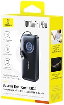 Baseus Enercore 20000 m Ah Power Bank with 67 W Fast Charging – Compact Portable Charger Featuring Built-in Retractable USB-C Cable for Laptops, i Phone 16/15, Samsung, Mac Book, and Drones – Essential Travel Companion for Uninterrupted Power