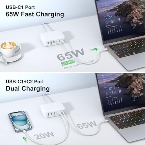 Power Up Your Devices with the Ultimate 150 W USB-C Fast Charging Hub – 6-Port Power Adapter for Mac Book Pro, i Phone 16/15 Pro Max & Air Pods 4 – High-Efficiency PD Technology for Rapid Multi-Device Charging – Compact & Reliable Wall Charger for Home, Office, and Travel Needs
