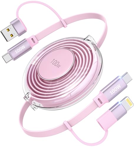 Transform Your Charging Experience with the Sleek 4-in-1 Retractable USB-C Cable – Fast 100 W Power Delivery, Tangle-Free Design, and Durable Build in Chic Pink for i Phone 16, Mac Book, and Samsung Devices Enhance your tech lifestyle with our innovative 4-in-1 Retractable USB-C Cable, expertly engineered for ultimate compatibility and efficiency. This multifunctional cable supports 100 W fast charging, ensuring your devices power up quickly and effortlessly. Featuring USB-C, USB-A, Lightning, and USB-C connectors, it caters to a wide array of devices, including the i Phone 16, Samsung smartphones, and Mac Books. Designed for the modern user, its retractable mechanism offers tangle-free storage, making it a perfect travel companion that fits seamlessly into your bag or pocket. Built from robust materials, this durable cable withstands daily wear and tear while adding a stylish pink touch to your tech accessories. Experience the convenience of rapid charging and stay connected with this must-have charging solution that combines practicality and elegance.