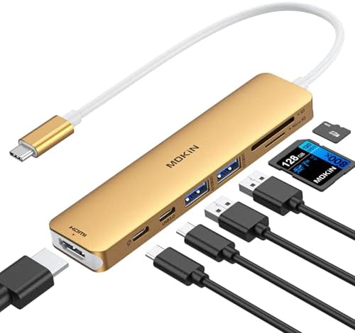 Transform Your Mac Book Pro/Air into a Powerhouse: MOKi N 7-in-1 USB C Hub HDMI Adapter with 4 K Support, Dual Card Readers, and Rapid 5 Gbps Data Transfer – Ideal for Dell XPS and Lenovo Think Pad Users!