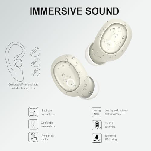 Compact Bluetooth Earbuds for Women – Ergonomically Designed Mini Wireless Earphones for Small Ear Canals Offering Superior Sound Quality, AI-Powered Dual Mic Clarity, Sweat-Resistant Comfort, and Customizable Audio Experience for Active Lifestyles