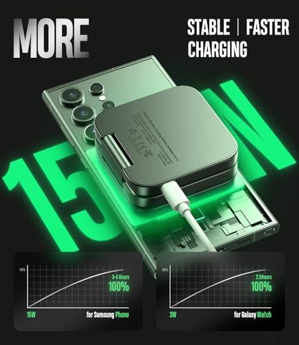 Ultimate 3-in-1 Foldable Wireless Charging Station for Samsung Devices – Magnetic Charger Stand for Galaxy S24, S23 Ultra, S22, S21, Galaxy Watch 6/5/5 Pro/4/3 & Galaxy Buds 2 Pro (Black) – Fast, Efficient Charging & Travel-Friendly Design