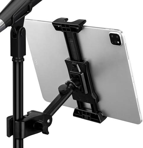 Transform Your Performance with LZSIG’s Adjustable Tablet & Power Bank Mount Holder for Mic Stand – Universal Compatibility for 4.7 to 13.5-Inch Devices, Perfect for Musicians and Content Creators – Enhance Stability, Accessibility, and Device Charging During Live Shows and Recording Sessions
