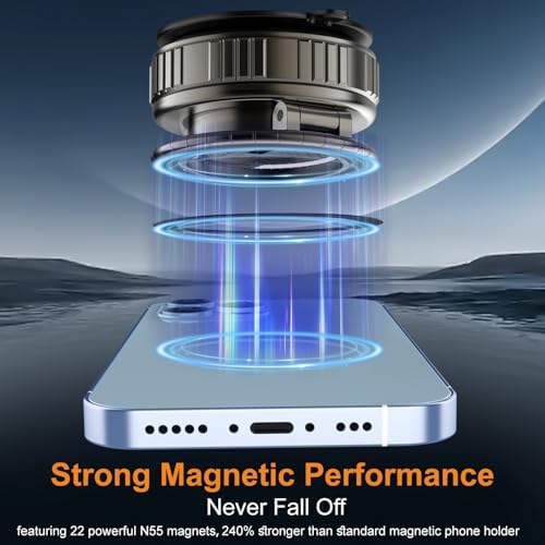 Kairiyard Phone Holders for Your Car, Ultra Vacuum Suction Cup Magnetic Car Phone Holder Mount 360° Adjustable Foldable Cars Phone Stand Compatible with MagSafe iPhone All Smartphones – Enhanced Compatibility and Speed