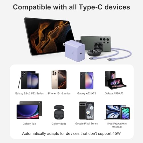 Power Up in Style: 45 W Type C Charger 2-Pack with 10 FT Cables – Fast Charging for i Phone 15/16, i Pad Pro, Galaxy S21-S25 – Sleek Pink Design for Enhanced Compatibility and Portability – Ideal Android Charger for Busy Lifestyles