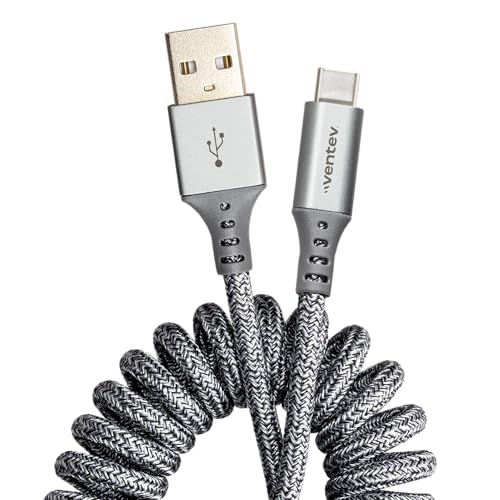 Ventev Helix 14-Inch Expandable i Phone Charging Cable | Tangle-Free Coiled USB-A to Lightning Cord | MFi Certified Fast Charger for Seamless Car Use | Durable Gray Design for Enhanced Compatibility and Efficiency