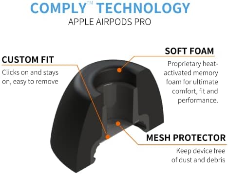 Upgrade Your Listening Experience with Comply Memory Foam Earbud Tips for Apple Air Pods Pro 1 & 2 | Superior Comfort & Secure Fit | Premium Noise Isolation Design | Anti-Slip Technology | Black, Medium (3 Pairs) for Enhanced Sound Quality and Longevity