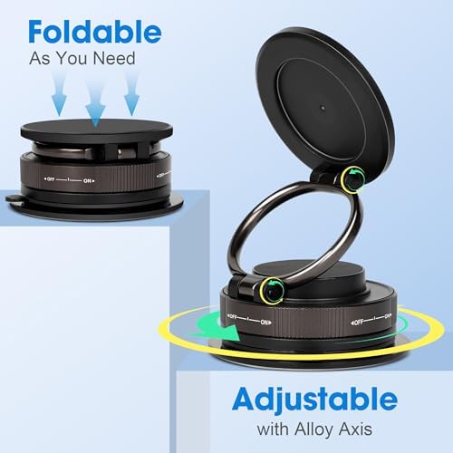 Ultra-Stable Magnetic Car Phone Mount with Vacuum Suction – 80 LBS Capacity for Secure Dashboard & Windshield Positioning, 360° Adjustable for Perfect Viewing Angles, Effortless One-Hand Operation for i Phone & Android – Elevate Your Driving Safety and Convenience Effortlessly