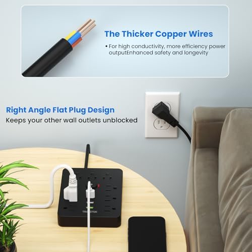 Ultimate Power Strip Surge Protector with 9 Outlets & 3 USB Ports – Fireproof Desktop Charging Hub with Space-Saving Flat Plug for Home & Office, 5 ft Extension Cord, Enhanced Safety & Speed for All Devices