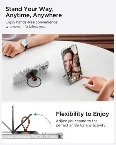 Spigen O-Mag Magnetic Phone Holder Grip with Finger Strap Loop – Dune Beige – Perfectly Designed for i Phone 16/15/14/13/12 Series – Enhanced Mag Safe Compatibility & Secure Grip for Effortless Use – Adjustable Kickstand & Durable Nylon Strap for Everyday Convenience – Elevate Your Smartphone Experience with Style