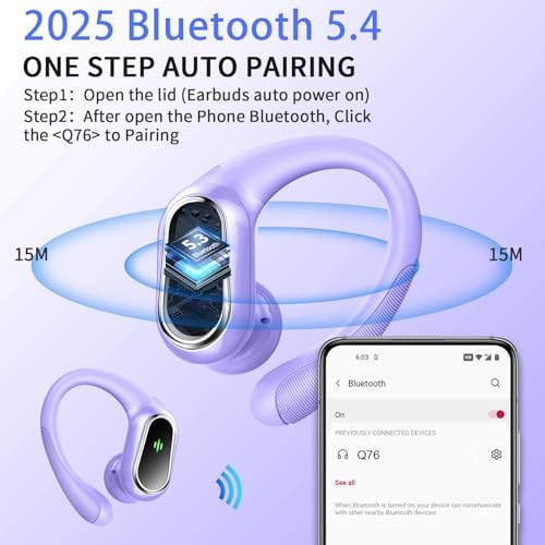 High-Performance Wireless Earbuds – 2025 Bluetooth 5.4 Headphones with Superior ENC Noise Canceling Mic, IP7 Waterproof Construction, Secure Fit Earhooks for Active Lifestyles, Dual LED Battery Indicator – Premium Sound Quality for Workouts and Outdoor Activities