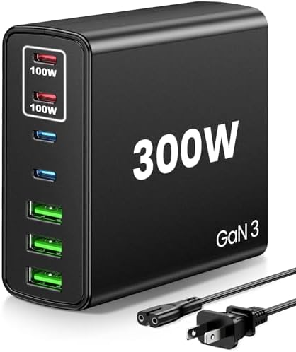Power Up Efficiently: 300 W 7-Port USB-C Fast Charger Station – Dual PPS PD 100 W Laptop Power Adapter for Multi-Device Charging – Compact & Reliable Wall Hub in Blue – Perfect for Home & Office Use