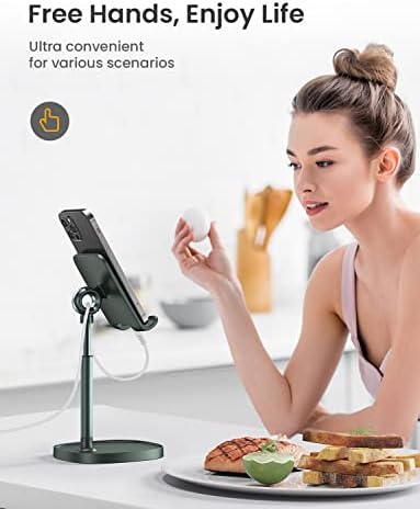 LISEN Cell Phone Stand Adjustable Phone Holer for Desk, Computer Office Desk Accessories for iPhone 16 Holder Women Kitchen Essentials Fits All Mobile Phones Switch Kindle iPads Tablet 4-10in Black – Enhanced Compatibility and Speed