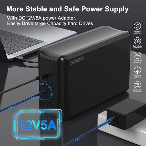GODO USB 3.0 Vertical Hard Drive Enclosure for 3.5 Inch SATA HDD/SSD – Premium Aluminum Dock with UASP Technology, Supports Up to 18 TB Storage, Space-Saving Design, Power Adapter Included for Enhanced Performance and Compatibility
