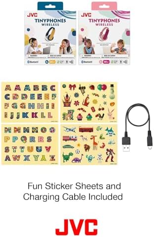 JVC HAKD10 WP Pink Bluetooth Headphones for Kids – 16-Hour Playtime with Safe Active Volume Limiter, Customizable Stickers for Personal Style, Comfortable Adjustable Headband, and Easy-Clean Soft Ear Pads for Young Music Lovers