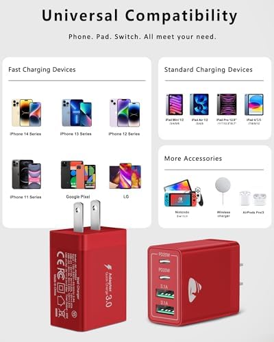 Aiminu 40 W 4-Port USB C Wall Charger Block 3-Pack – Efficient PD Fast Charging Solution for i Phone 15/14/13/12/11/Pro Max, i Pad & Android Devices – Ideal for Home, Travel, and Multi-Device Power Needs