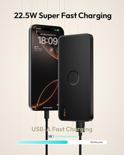 Power On-The-Go: Ultra-Slim 22.5 W Fast Charging 10,000 m Ah Portable Power Bank with USB-C for i Phone 16, Galaxy S24 & More – TSA-Compliant Travel Charger with Low Current Mode for Safe Device Charging – Compact & Lightweight Design for Daily Adventures and Long Journeys