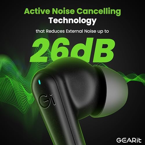 GEARit Advanced True Wireless Bluetooth Earbuds – Superior Active Noise Cancellation for Immersive Listening, Crystal-Clear HD Audio, Touch Control for Seamless Operation – Ultra-Low Latency Ensures Perfect Audio-Video Sync – Bluetooth 5.4 for Fast, Stable Connectivity – 16-Hour Extended Playtime with Custom Sound Adjustment App – Ideal for i Phone and Android Users – Elevate Your Everyday Audio Experience