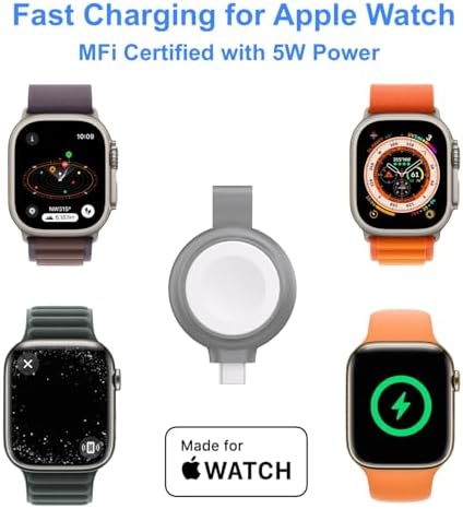 Efficient and Reliable INVZI Portable Charger for Apple Watch – MFi-Certified 5 W USB-C Fast Charging Solution Compatible with Ultra, SE, Series 1-9 – Compact, Lightweight Design Perfect for Professionals and Travelers