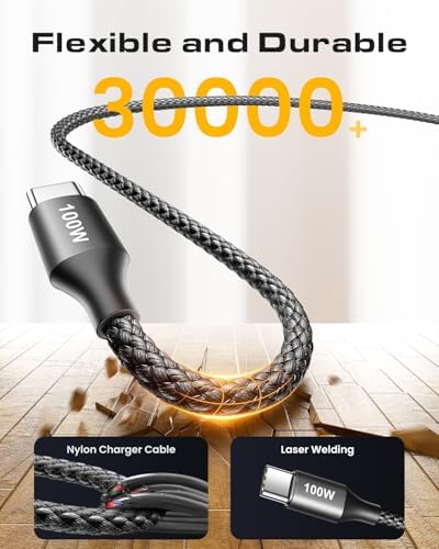 CLEEFUN 10 ft USB C to USB C Cable 100 W – High-Speed Charging 2-Pack for i Phone 16/15 Pro Max, Galaxy S25/S24/S23, Mac Book, i Pad & USB-C Devices – Enhanced Durability & Flexibility for Seamless Power Delivery and Data Transfer
