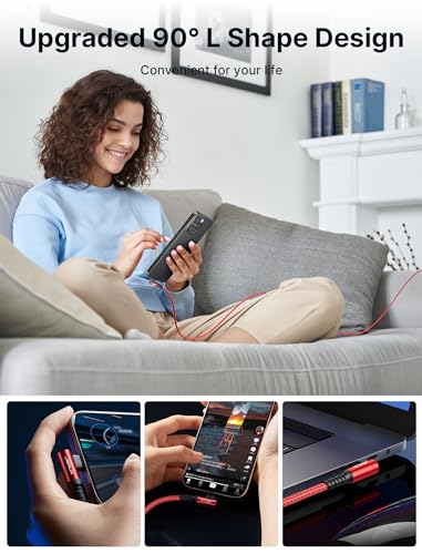 JSAUX 100 W USB C Cable 2-Pack – 10 FT Right-Angle Charging Cords with Fast Data Transfer for i Phone 16, Samsung Galaxy, i Pad & Mac Book – Durable & Flexible Design for Effortless Charging in Tight Spaces