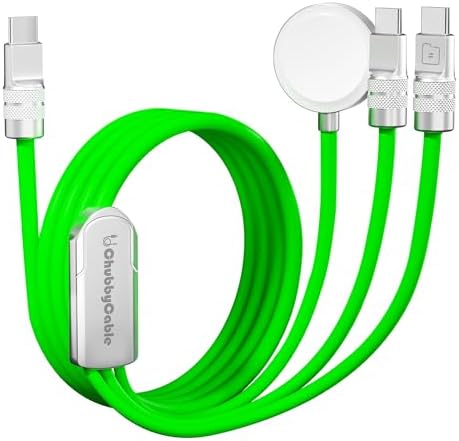 Ultimate Chubbycable Tri-Flex 3-in-1 USB-C Charger – 100 W Rapid Charging Solution for i Phone 16/15, Apple Watch, i Pad, and Galaxy Devices – 4.1 FT Durable Silicone Cable for Enhanced Portability and Versatile Compatibility