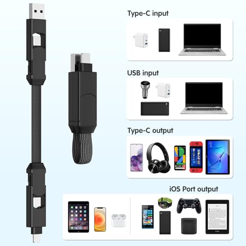 Multi Keychain Charging Cable Travel Portable Charger Cable Magnetic 4 in 1 USB C Cable Compatible with IP 15/15 Pro/ 15 Plus/ 15 Pro Max/MacBook/Galaxy (Lava Black) – Enhanced Compatibility and Speed