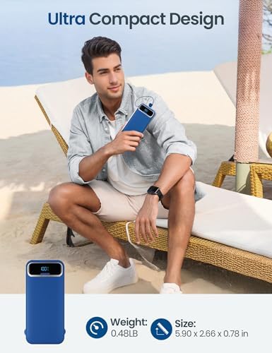 12000 m Ah Ultra-Light Portable Power Bank with Built-In Cables & AC Wall Plug – PD20 W USB-C Fast Charging for i Phone, Samsung & Android – LED Display for Battery Monitoring – Ultimate Travel Companion for Quick Device Recharging