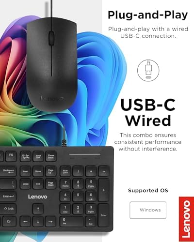 Lenovo 300 USB Wired Keyboard – Ergonomic Full-Size Design with Adjustable Tilt for Ultimate Comfort, Spill-Resistant & Compatible with Windows 7/8/10 – Enhance Your Typing Experience with Reliable Performance and Sleek Black Finish